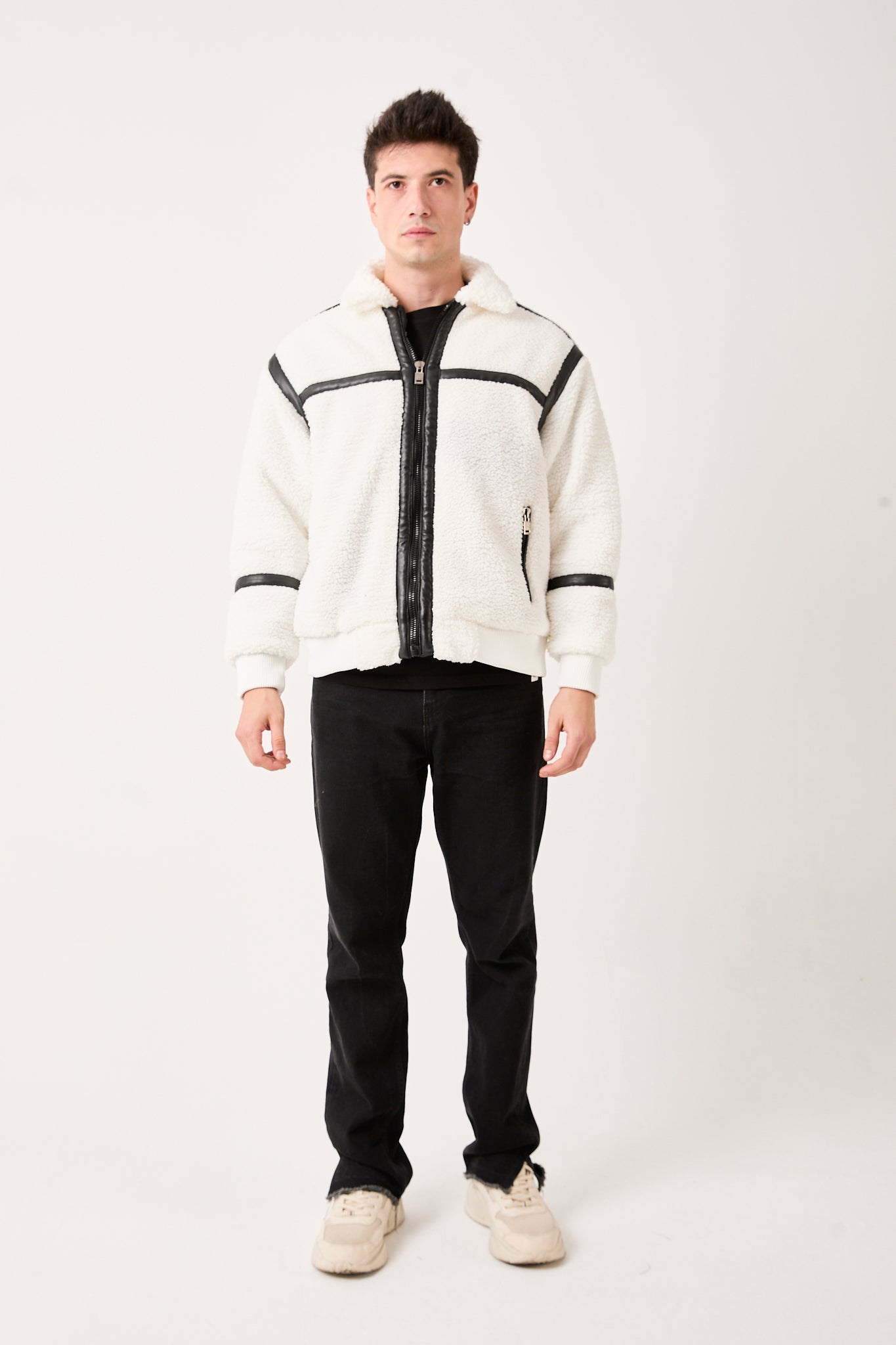5822 – White Sherpa Jacket with Black Details