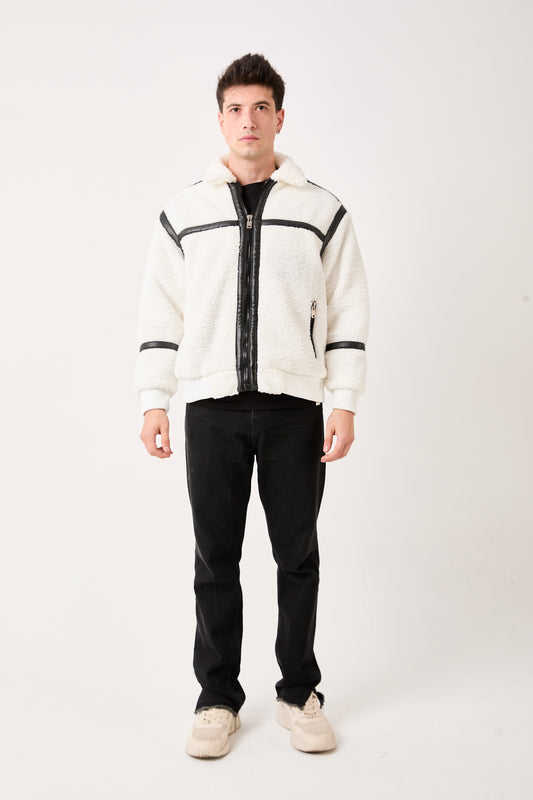 5822 – White Sherpa Jacket with Black Details