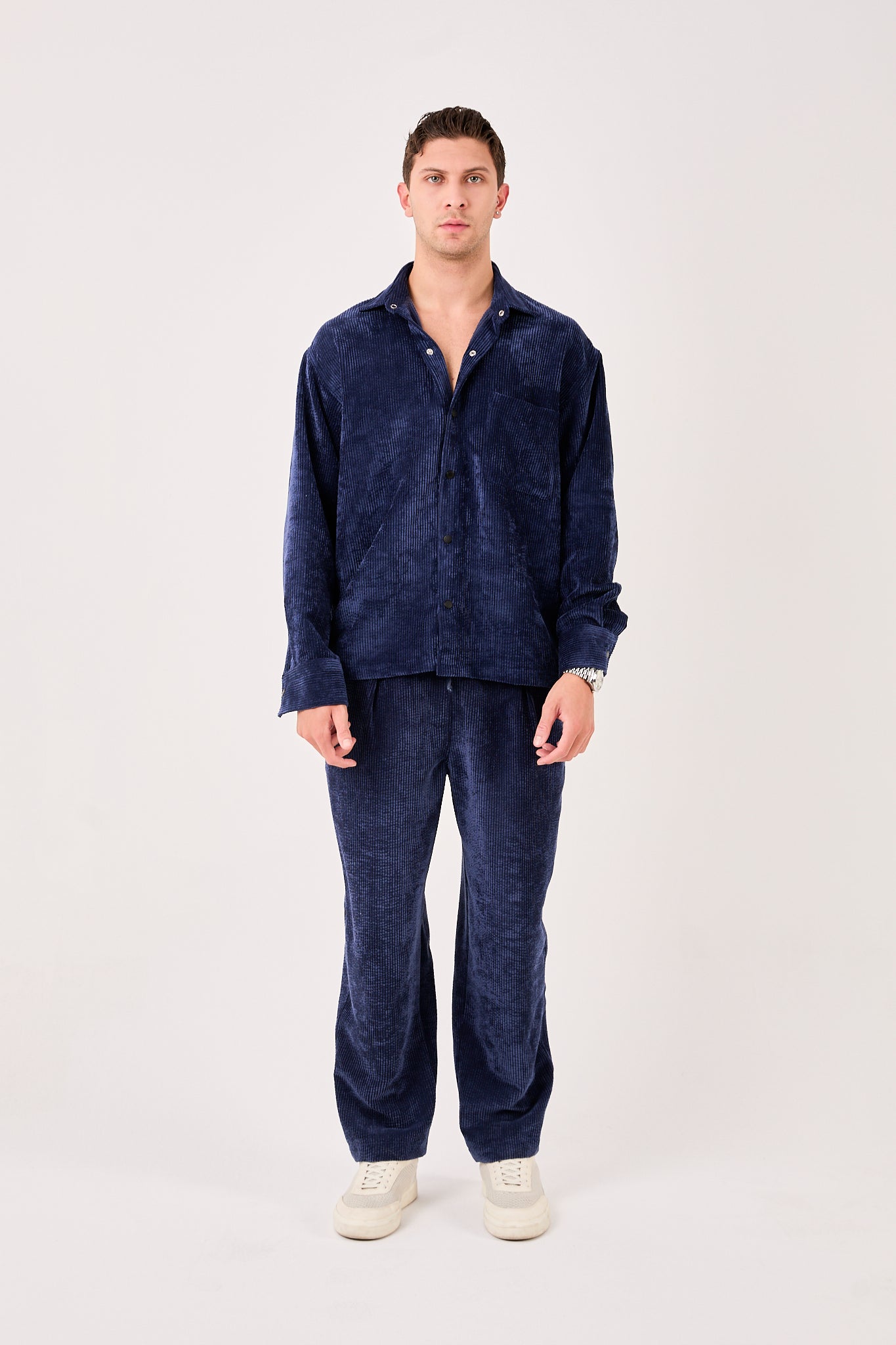 Men’s Corduroy Set – Navy Shirt & Trousers
