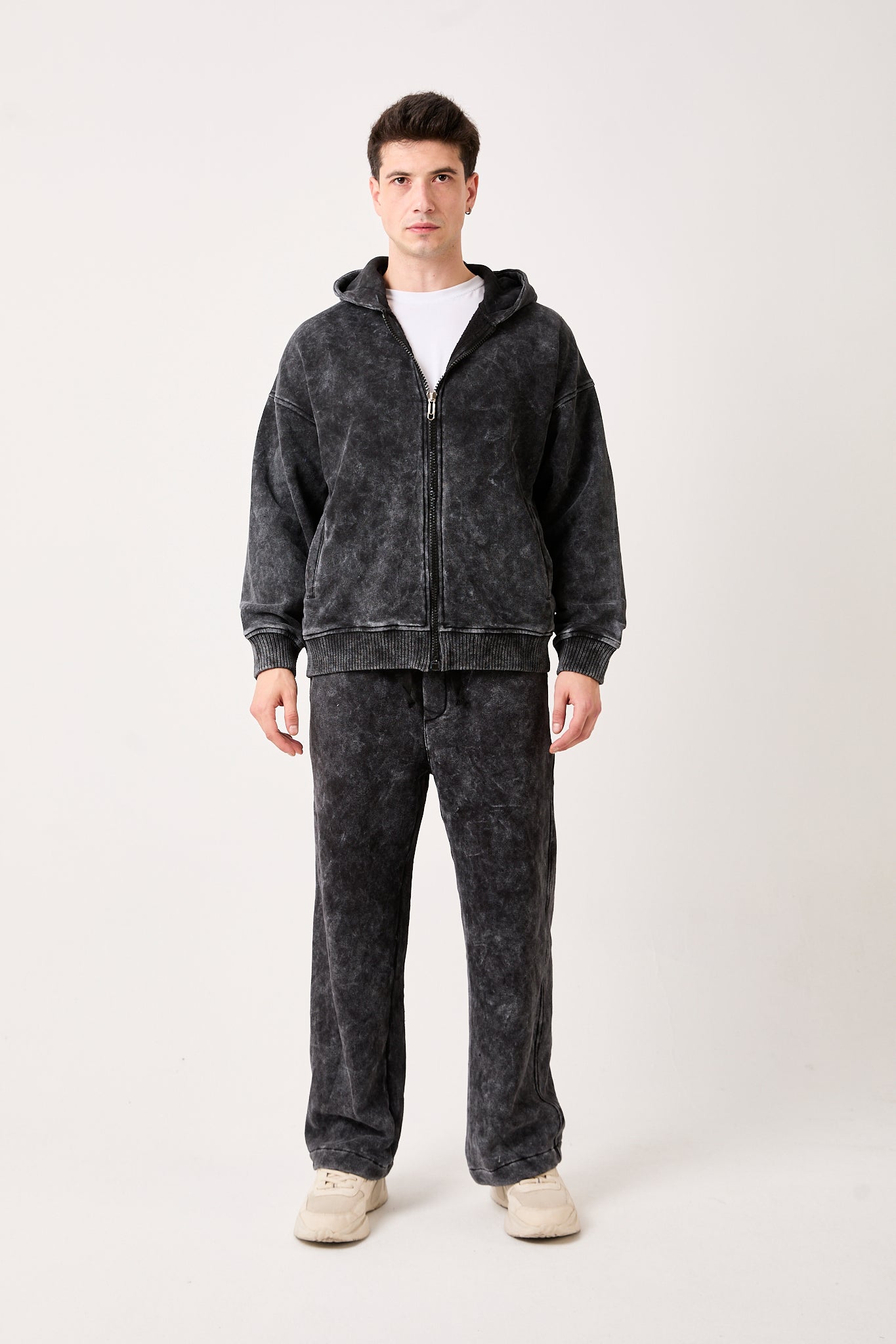 Washed Black Zip-Up Hoodie – X-2002