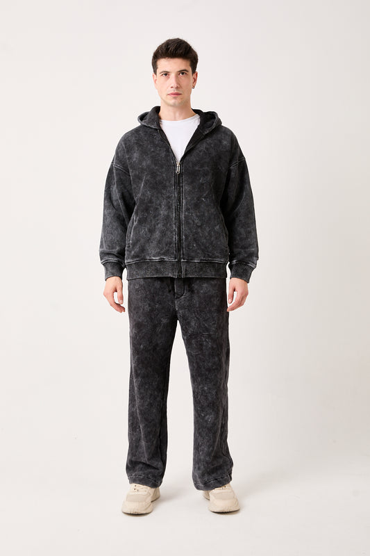 Washed Black Zip-Up Hoodie – X-2002