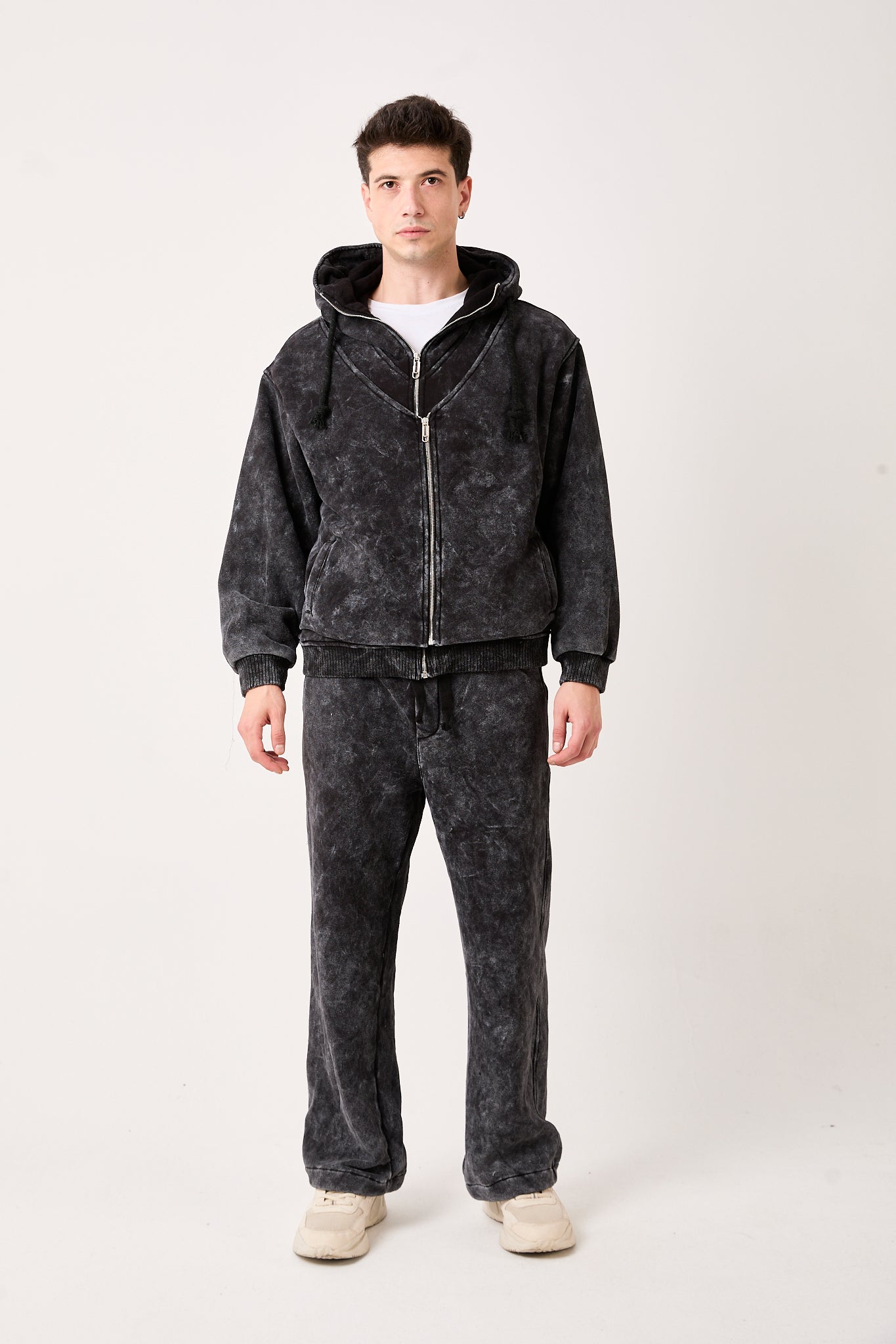 X-4003 Double-Zip Lined Washed Brushed Fleece Jacket