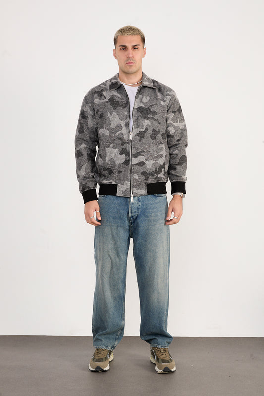 X-2038 Men’s Knit Camo Bomber Jacket – Grey Camo