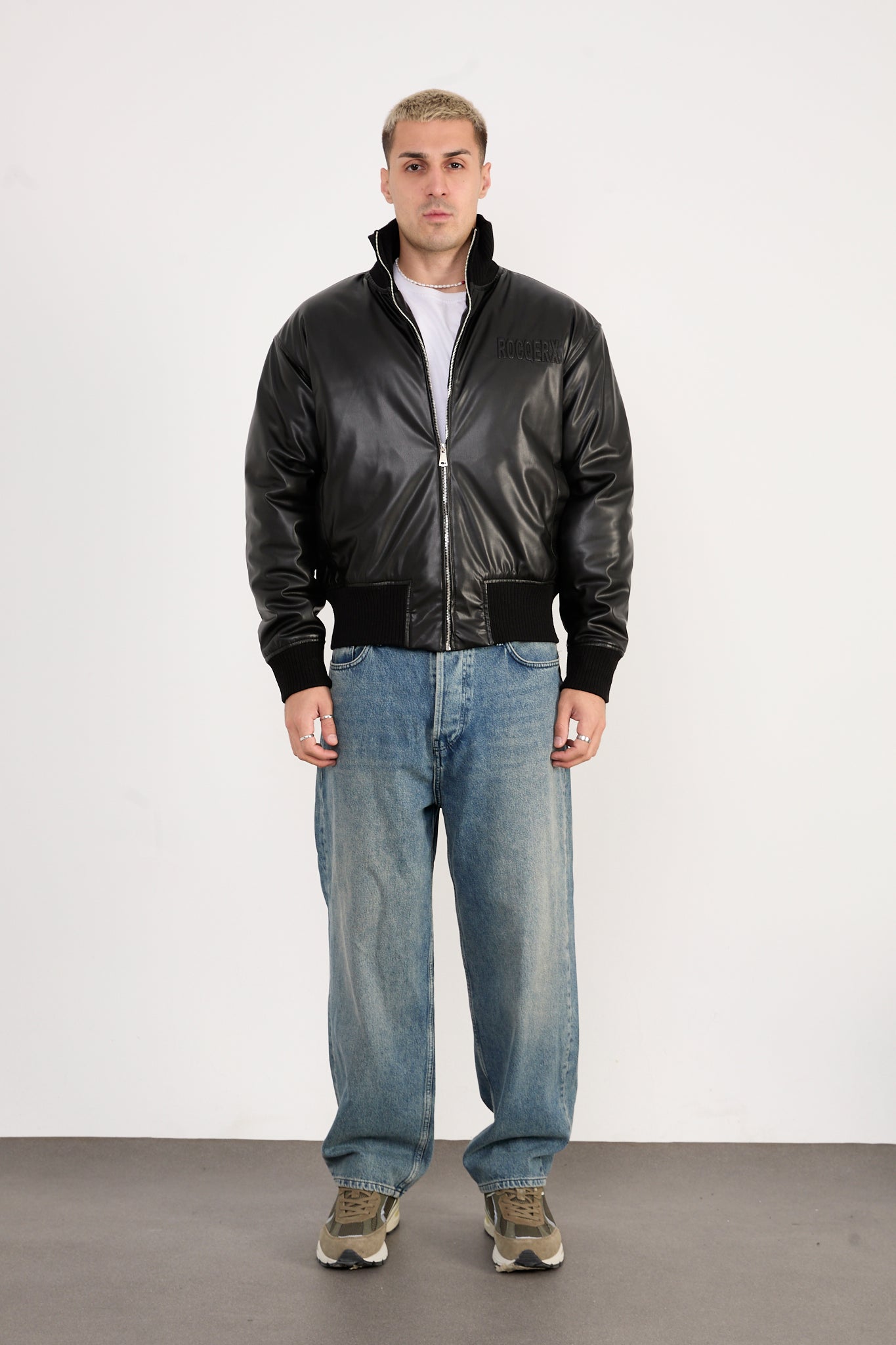 X-2028 Men’s Vegan Leather Biker Jacket – Black