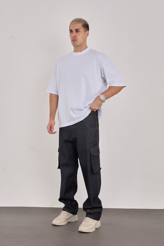 X-1007 Denim Cargo Pants – Dark Blue