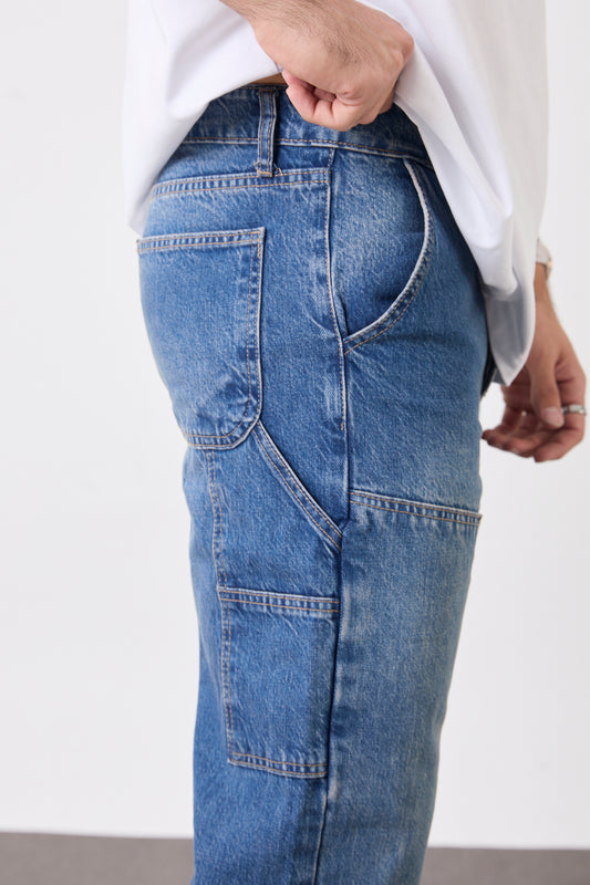 T-3133 Men’s Blue Denim Jeans – Relaxed Fit Everyday Streetwear Pants