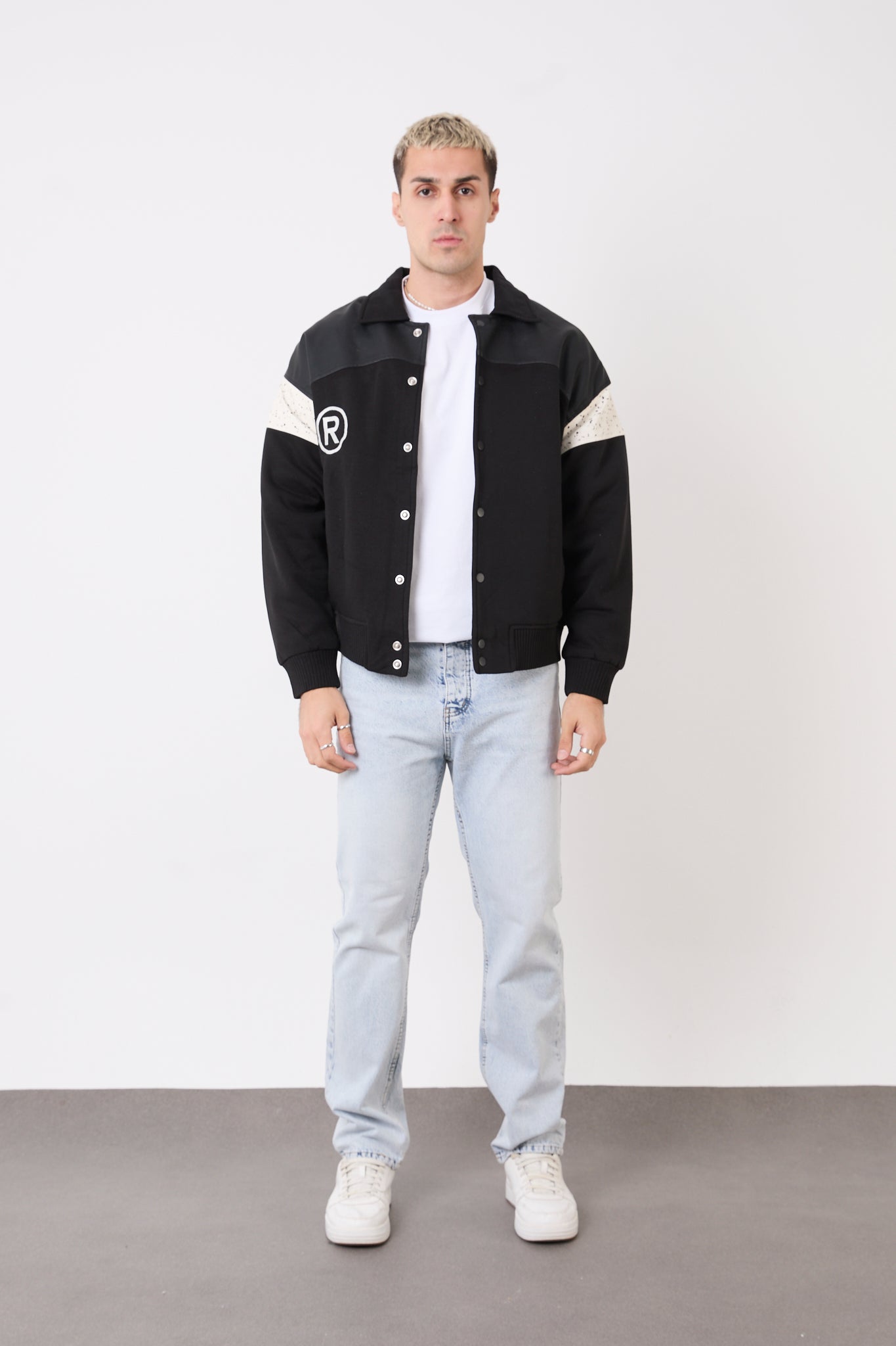 Men’s Black Oversized Quilted Lined Faux Leather Biker Jacket – R-2477