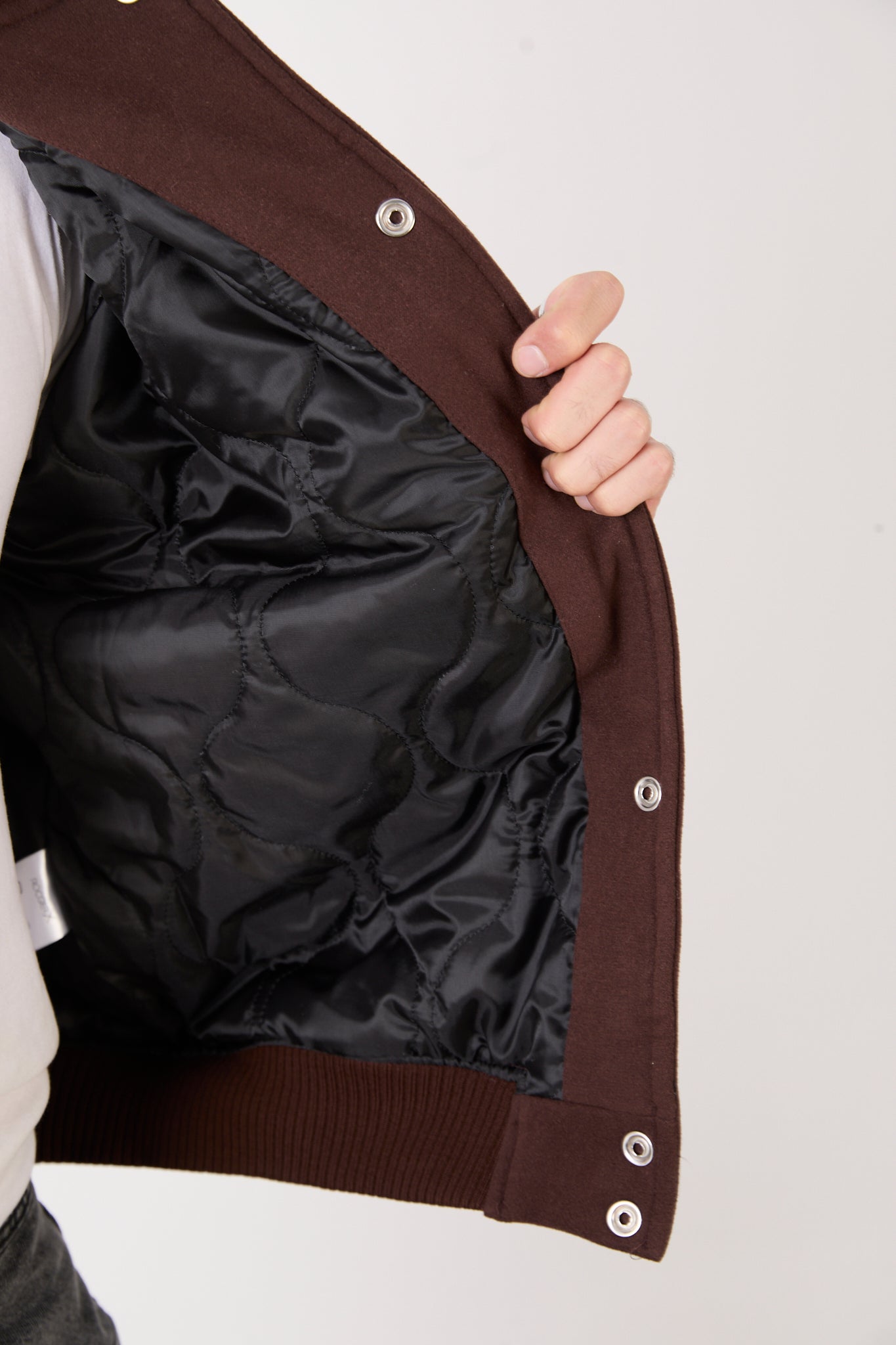 X-2026 Men’s Wool-Blend Bomber Jacket – Dark Brown