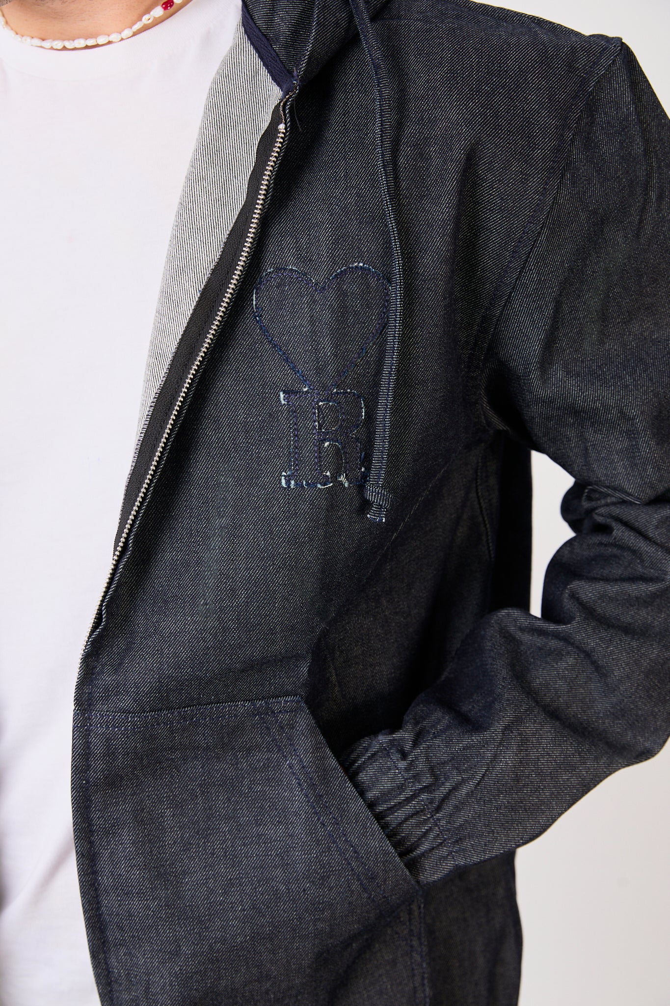 X-2029 Men’s Half-Zip Denim Hoodie Jacket – Casual Relaxed Fit