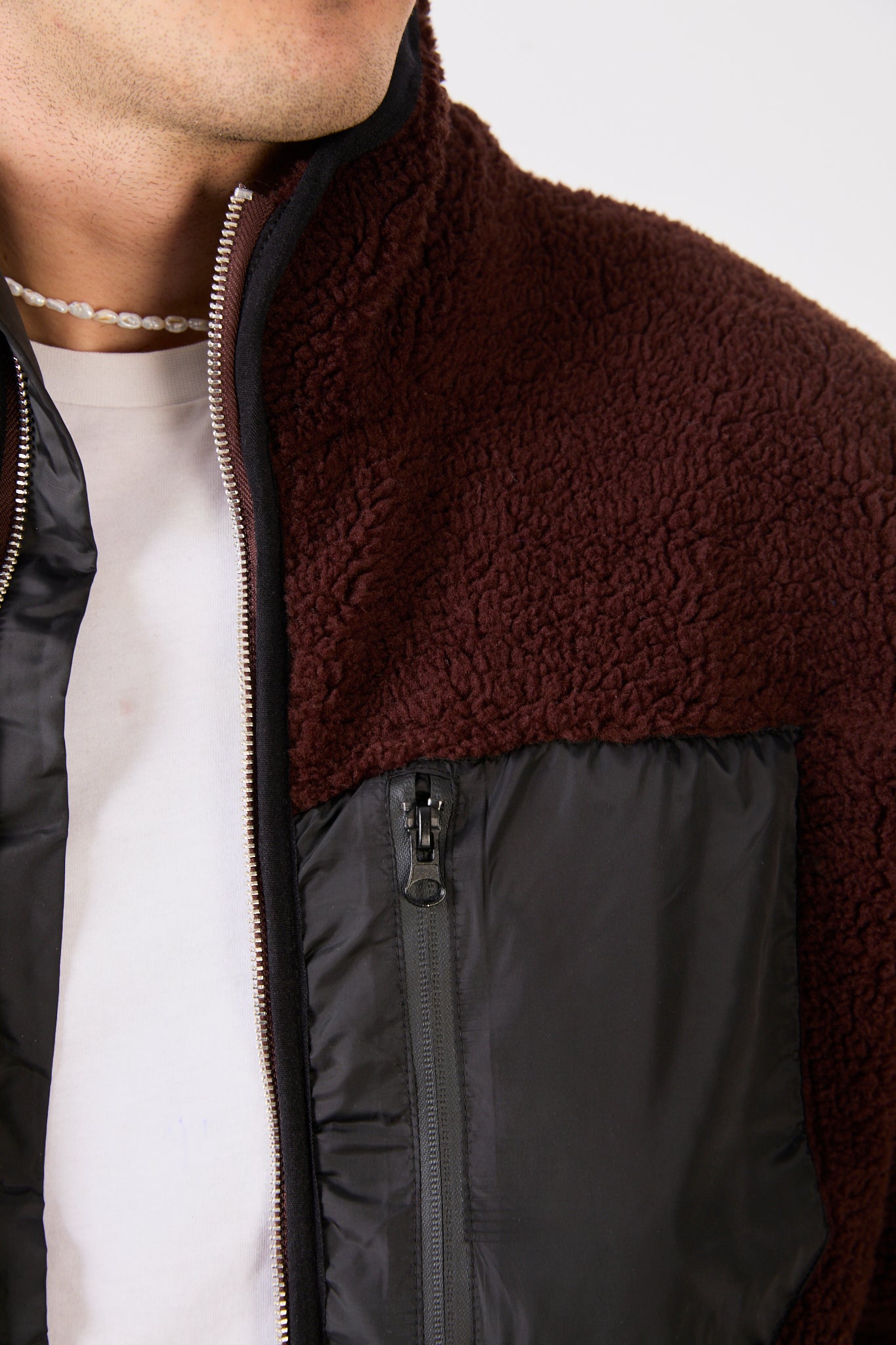 X-2043 Men’s Brown Zip-Up High Neck Jacket with Contrast Pocket