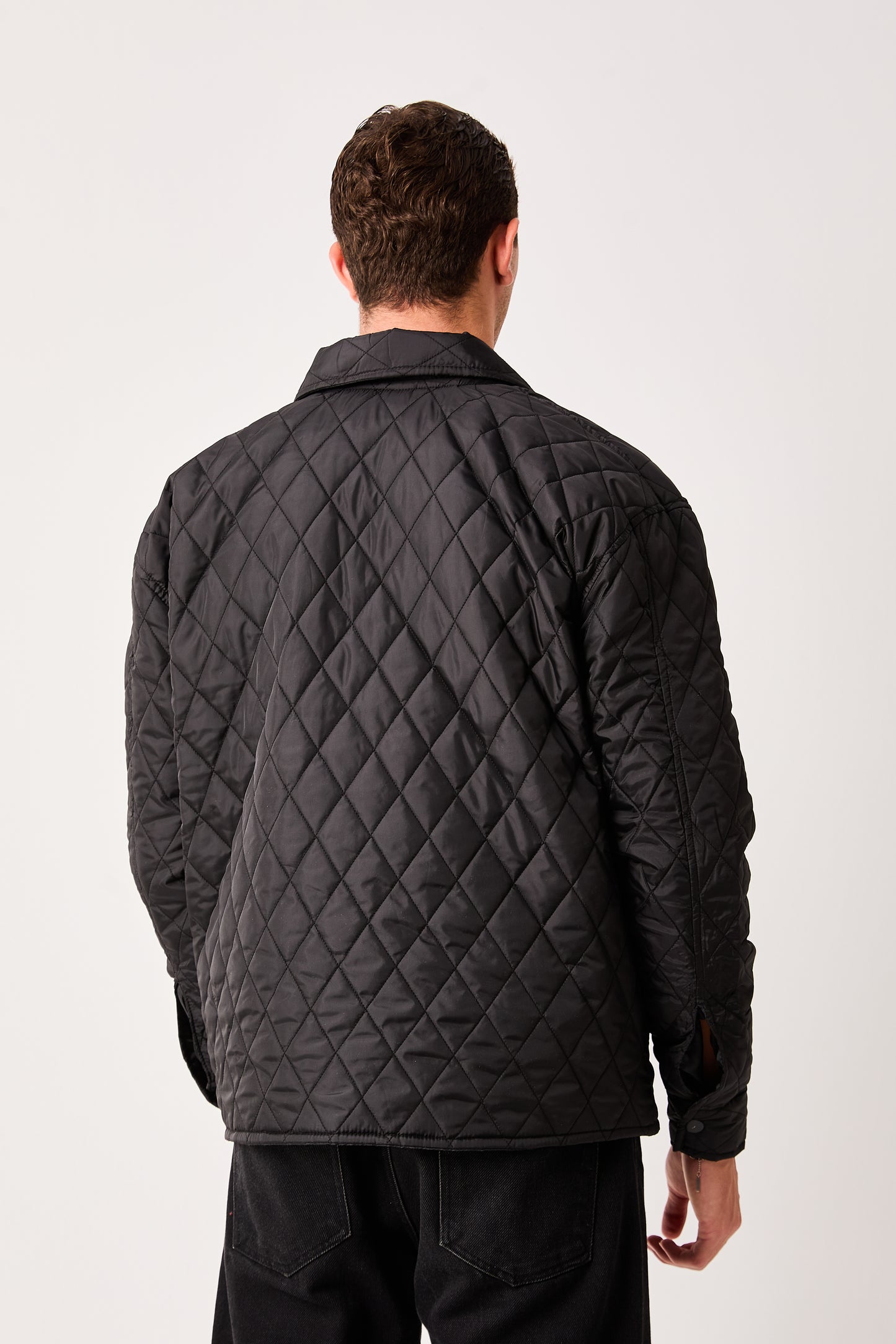 X-2019 Mens Lightweight Quilted Jacket Snap Button Black Chest Pockets