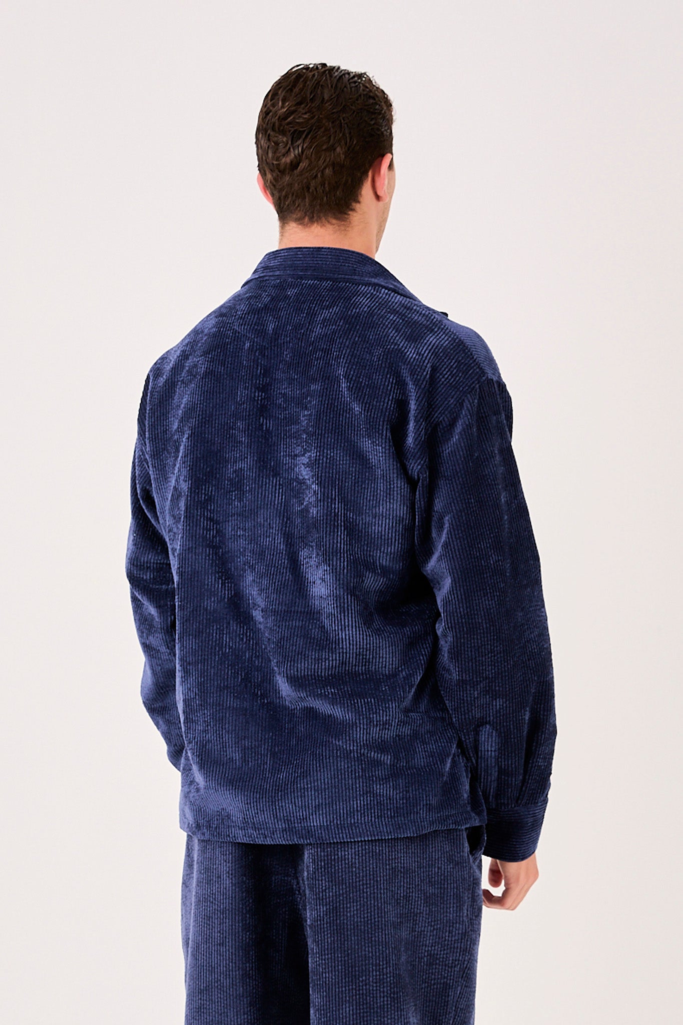X-0002 Men’s Navy Cord Velvet Shirt – Relaxed Fit, Button-Up, Single Chest Pocket