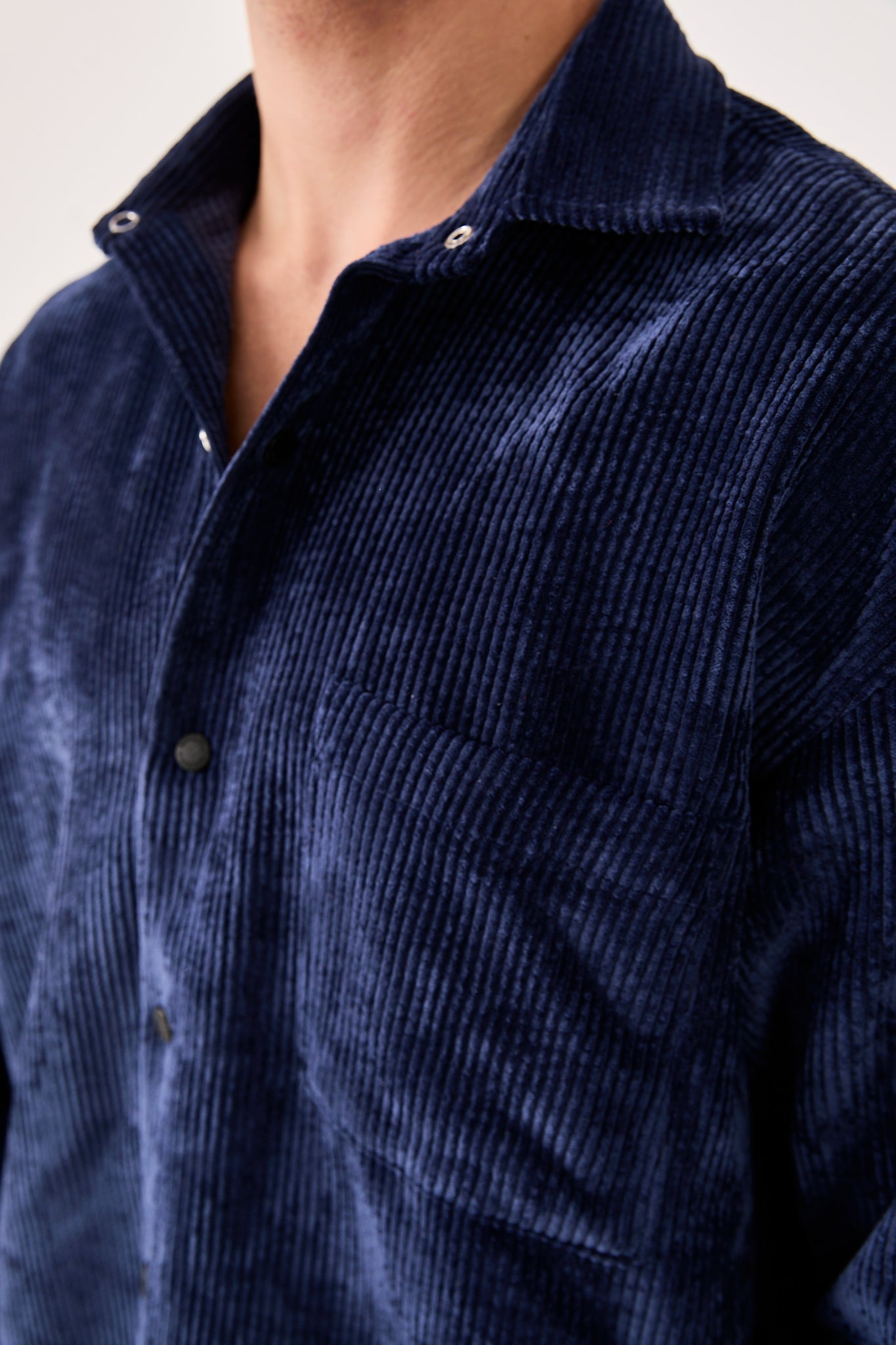 X-002 Men’s Navy Cord Velvet Shirt – Relaxed Fit, Button-Up, Single Chest Pocket