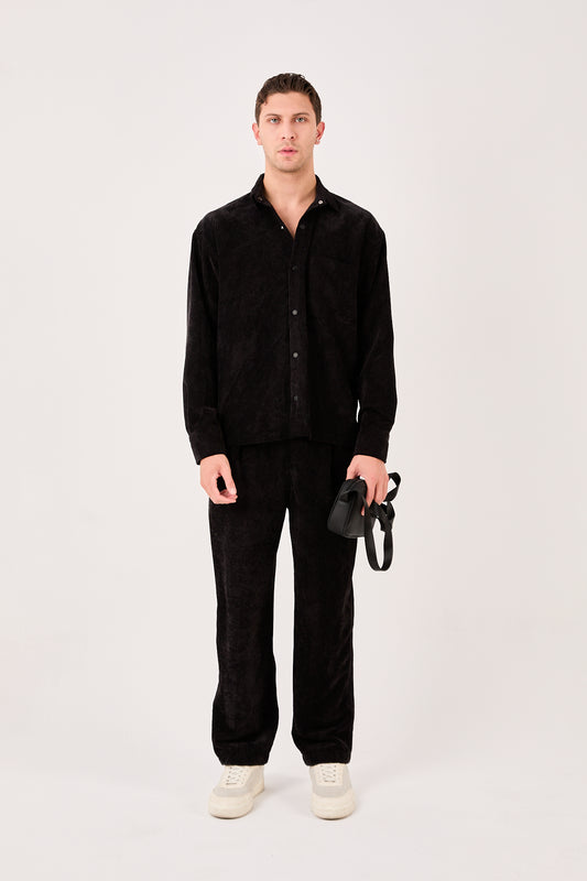 Men’s Corduroy Set  Black Shirt & Trousers