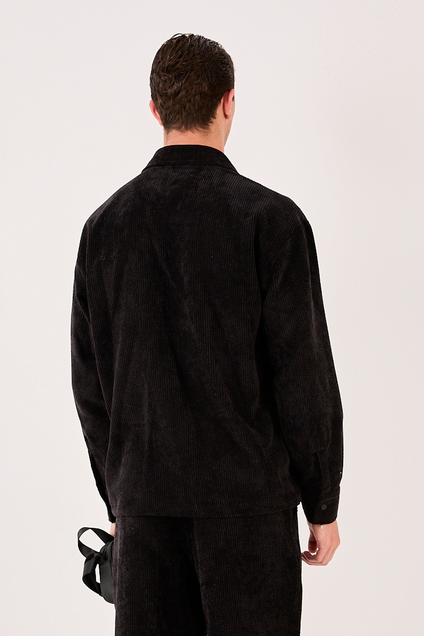 X-0002 Men’s Black Cord Velvet Shirt – Relaxed Fit, Button-Up, Single Chest Pocket