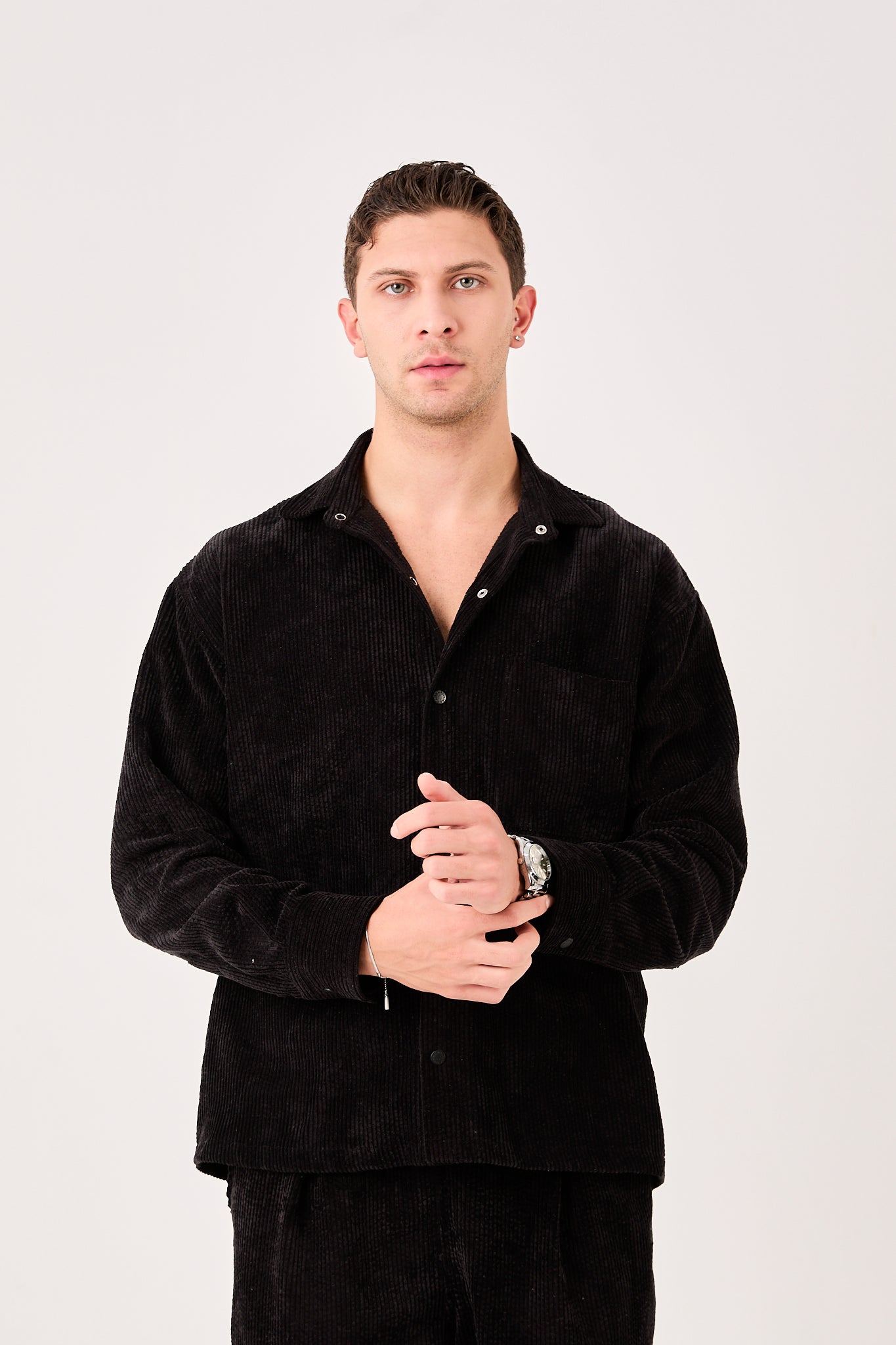 Men’s Corduroy Set  Black Shirt & Trousers