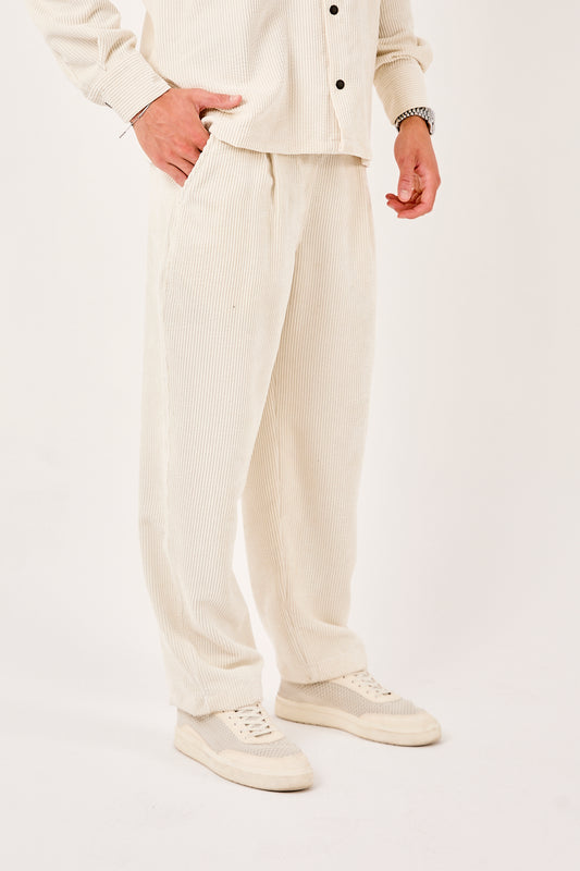 X-1004 Men’s Corduroy Pants – White | Elastic Drawstring Waist, Relaxed Straight Fit