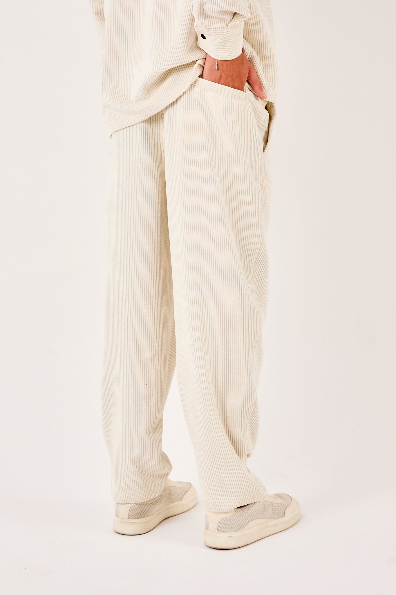 X-1004 Men’s Corduroy Pants – White | Elastic Drawstring Waist, Relaxed Straight Fit