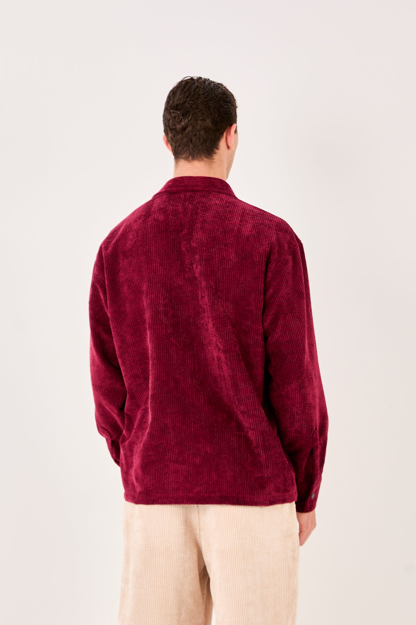 X-002 Men’s Corduroy Shirt – Burgundy, Soft Ribbed Texture, Relaxed Fit
