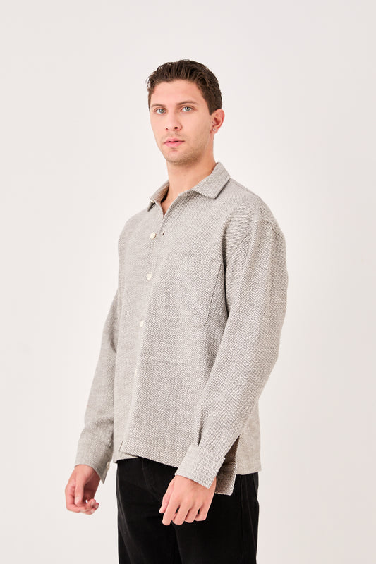 X-001 Men’s Light Grey Herringbone Weave Shirt – Regular Fit