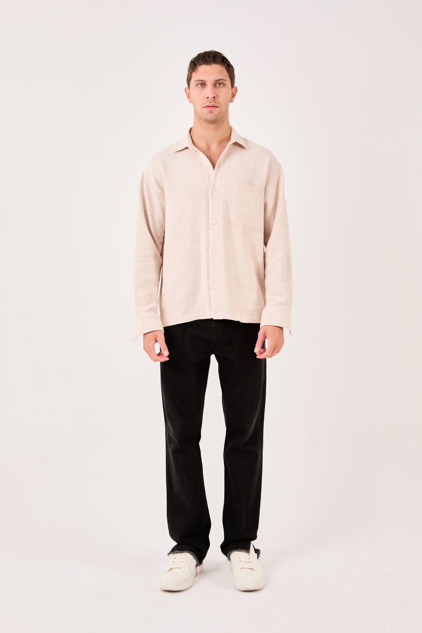 X-001 Men’s Beige Herringbone Weave Shirt – Regular Fit
