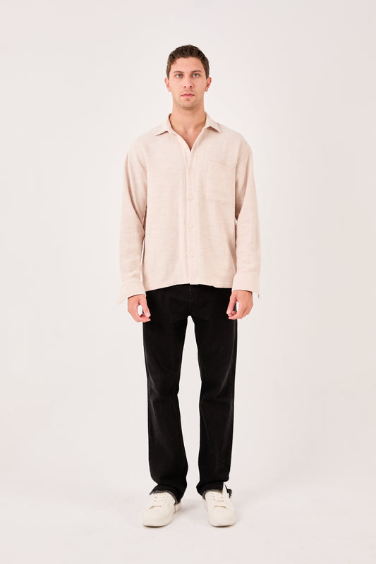 X-001 Men’s Beige Herringbone Weave Shirt – Regular Fit