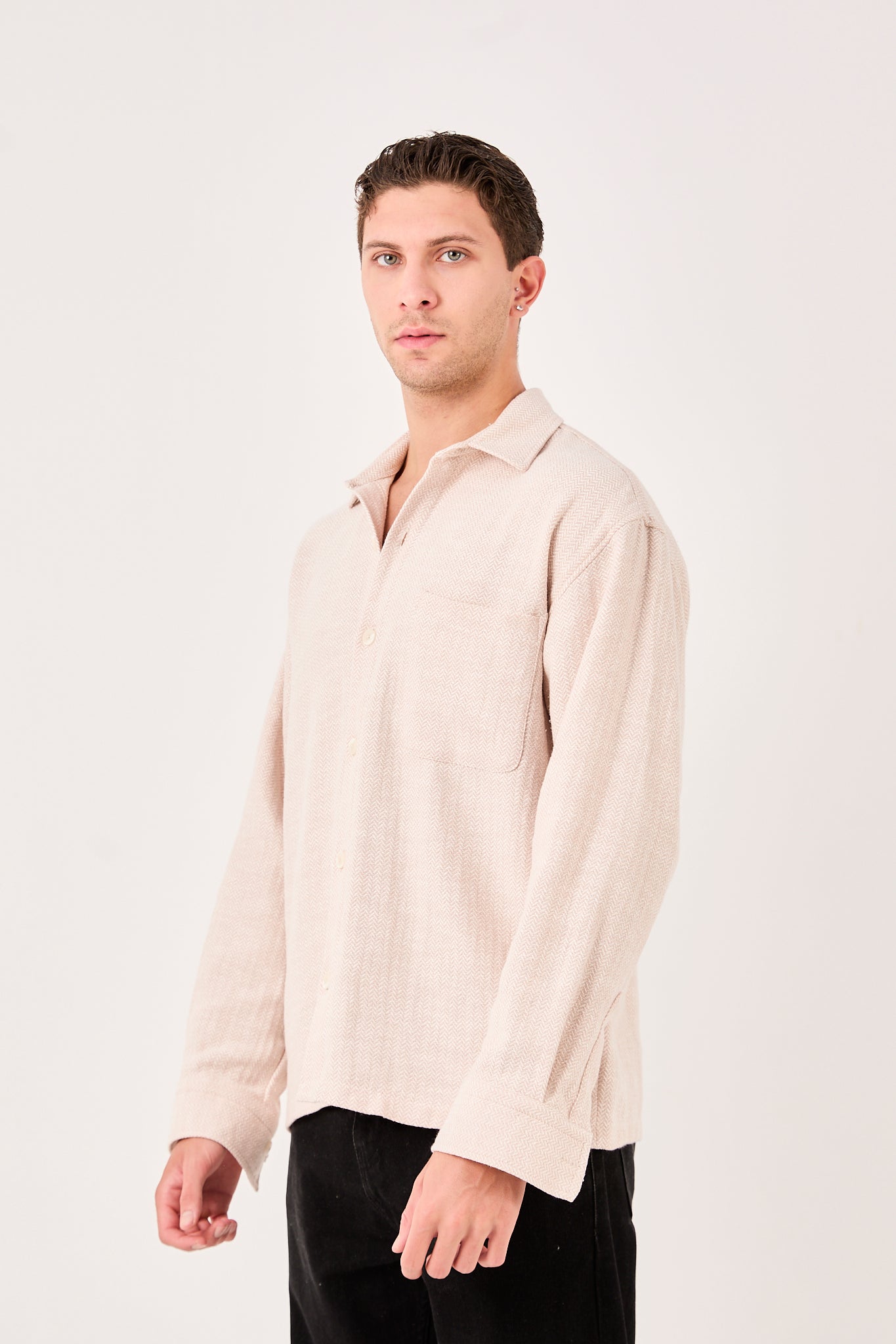X-001 Men’s Beige Herringbone Weave Shirt – Regular Fit