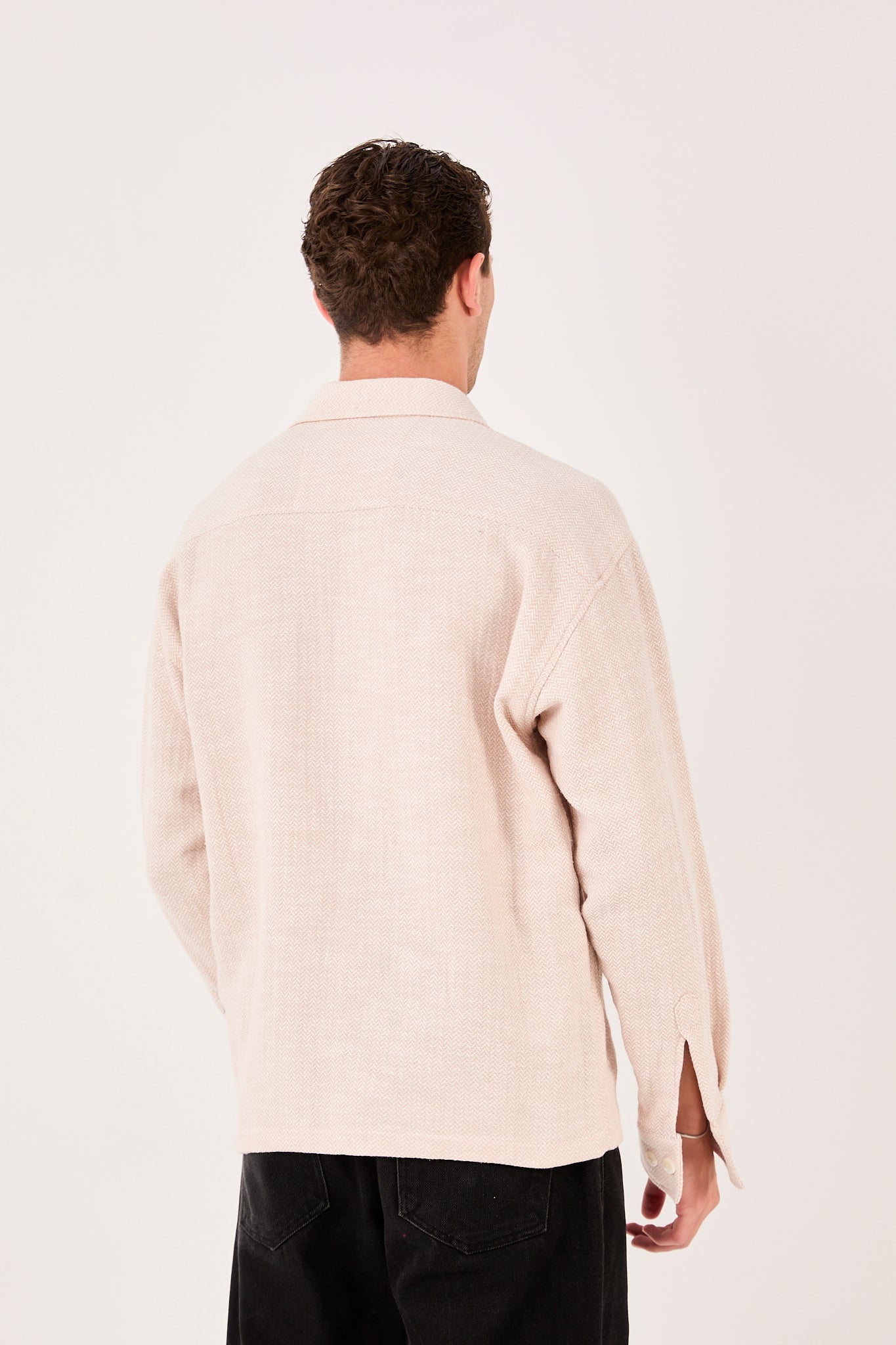 X-001 Men’s Beige Herringbone Weave Shirt – Regular Fit