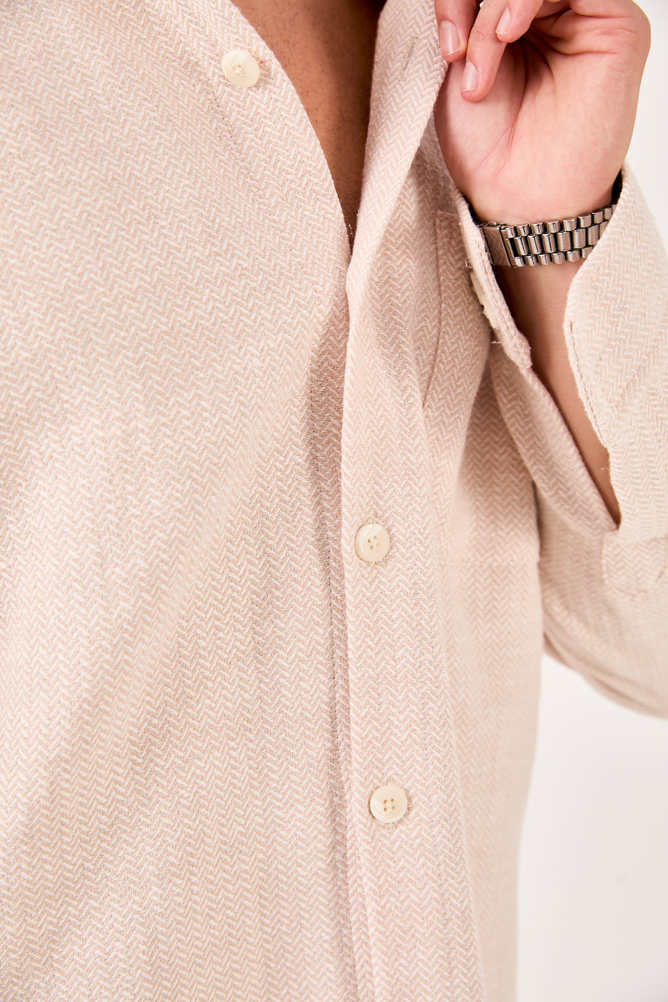 X-001 Men’s Beige Herringbone Weave Shirt – Regular Fit