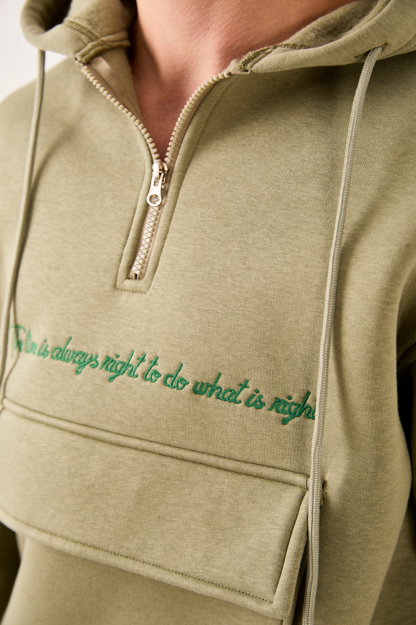 X-4005 Men’s Oversized Fleece-Lined Hoodie – Green, Half-Zip Sweatshirt with Front Pocket