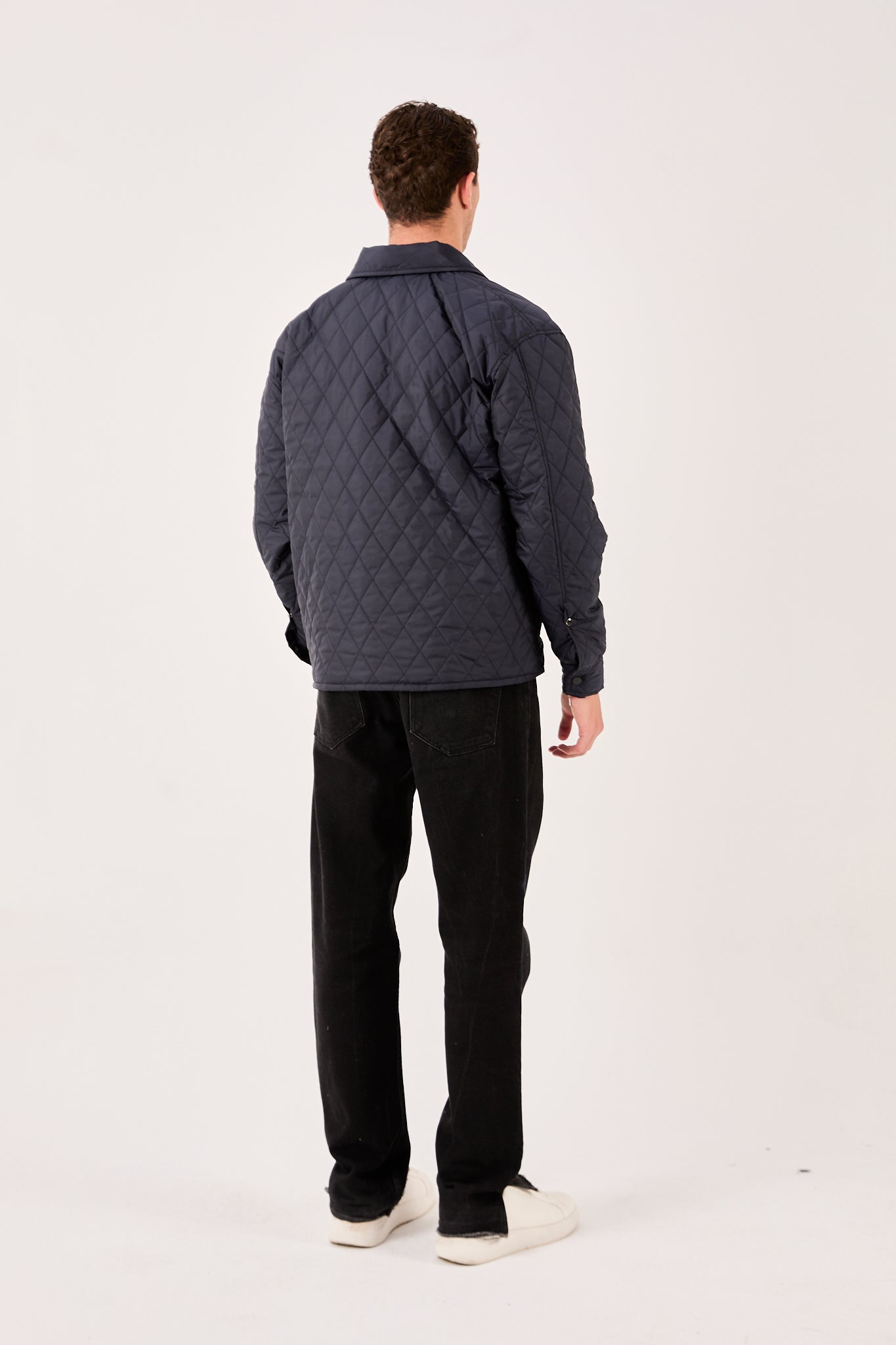 X-2019 Mens Lightweight Quilted Jacket Snap Button Navy Chest Pockets