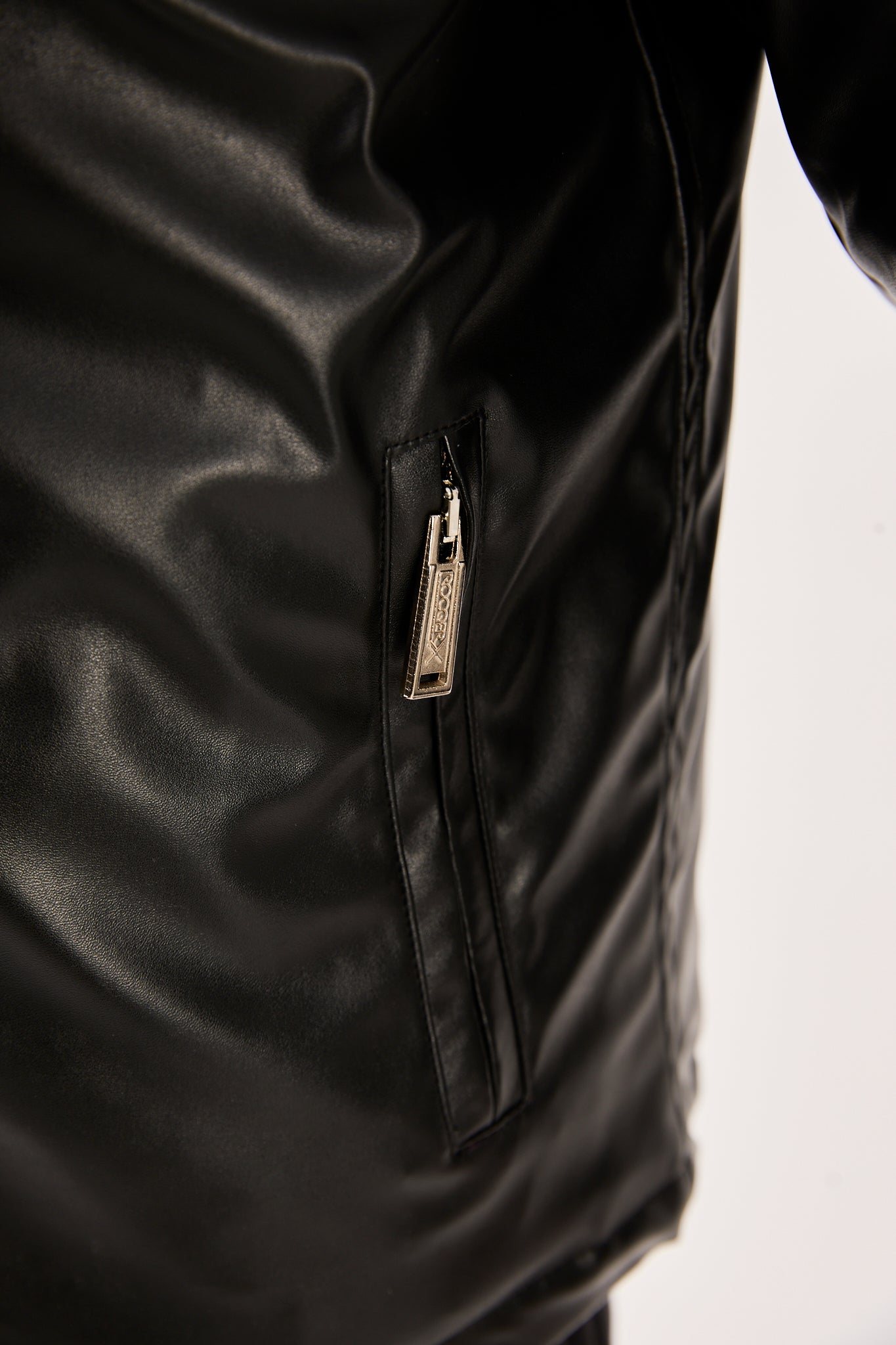 X-2016 Mens Cafe Racer PU Leather Jacket Black Contrast Burgundy Stripe