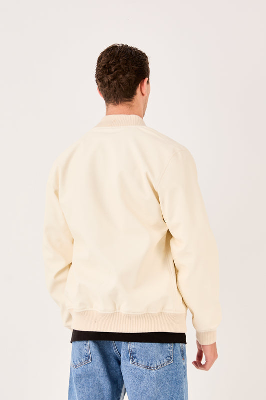 X-2012 Mens Bomber Jacket White Zip Front Ribbed Collar Cuffs Hem