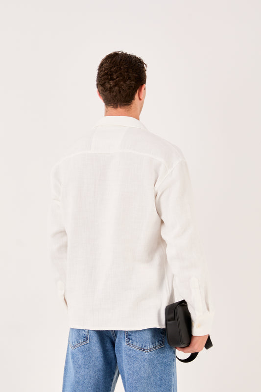 X-001 Men’s Textured White Shirt  Button Down Chest Pocket Regular Fit