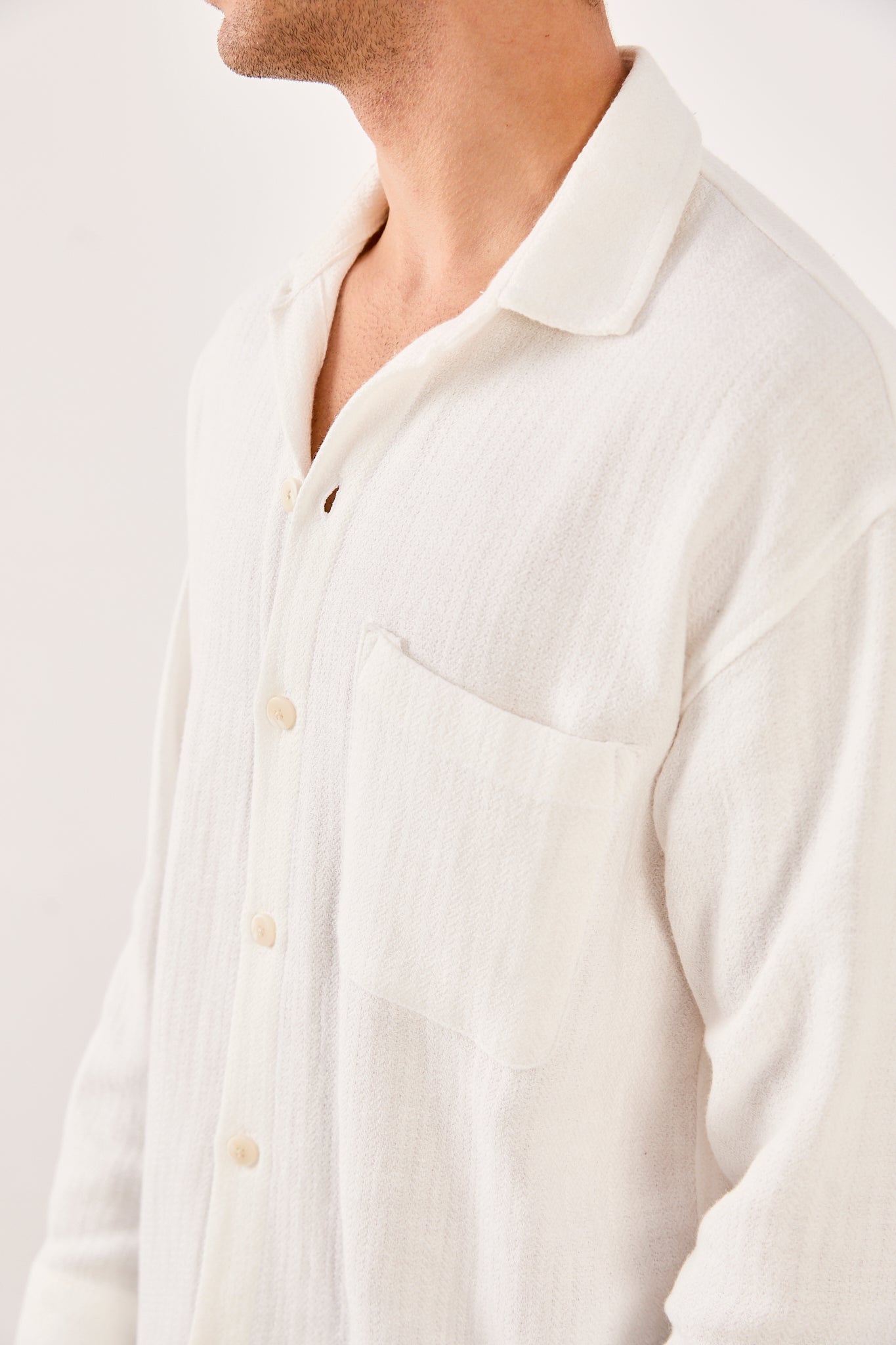 X-001 Men’s Textured White Shirt  Button Down Chest Pocket Regular Fit