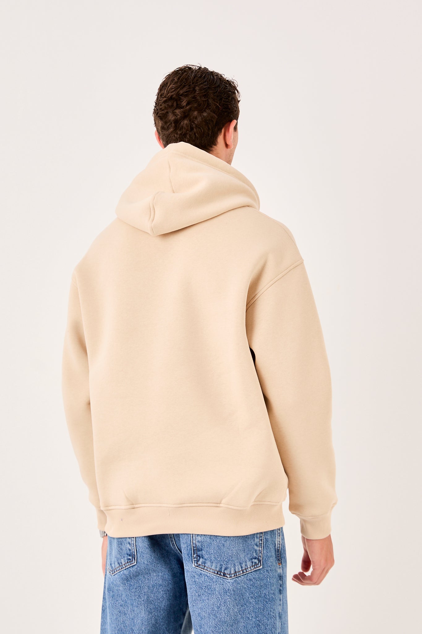 X-4005 Men’s Hoodie in BEIGE – Oversized Fit, Fleece Inside, Half-Zip, Kangaroo Pocket