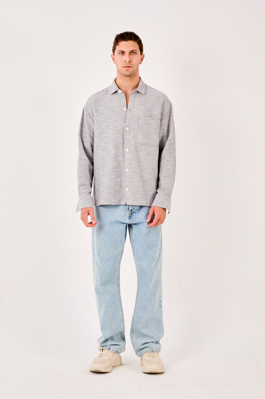 X-001 Men’s Textured Grey Shirt – Button-Down, Chest Pocket, Regular Fit