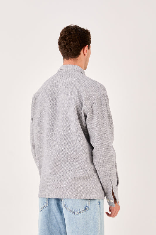 X-001 Men’s Textured Grey Shirt – Button-Down, Chest Pocket, Regular Fit
