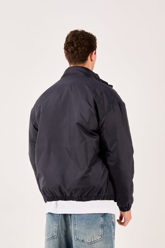 X-2009 Mens Lightweight Puffer Jacket Black Zip Front Stand Collar Elastic Hem