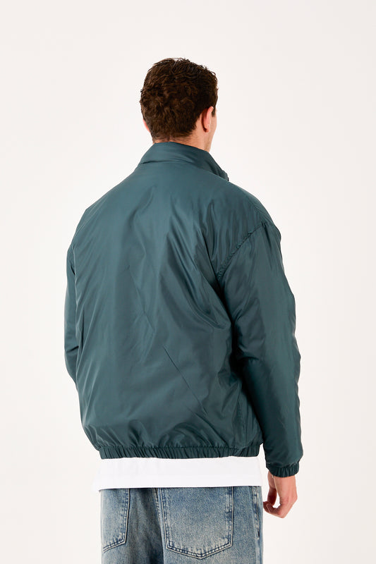 X-2009 Mens Lightweight Puffer Jacket Green Zip Front Stand Collar Elastic Hem