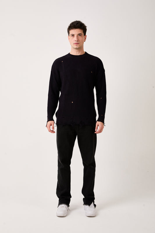Black Distressed Knit Sweater – 07