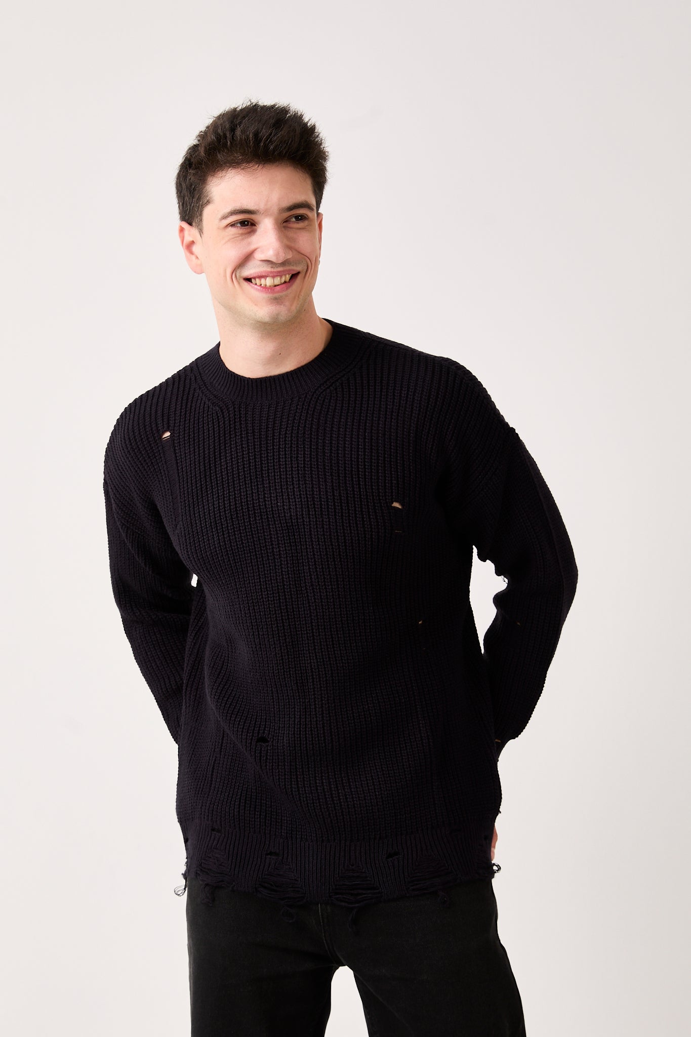 Black Distressed Knit Sweater – 07
