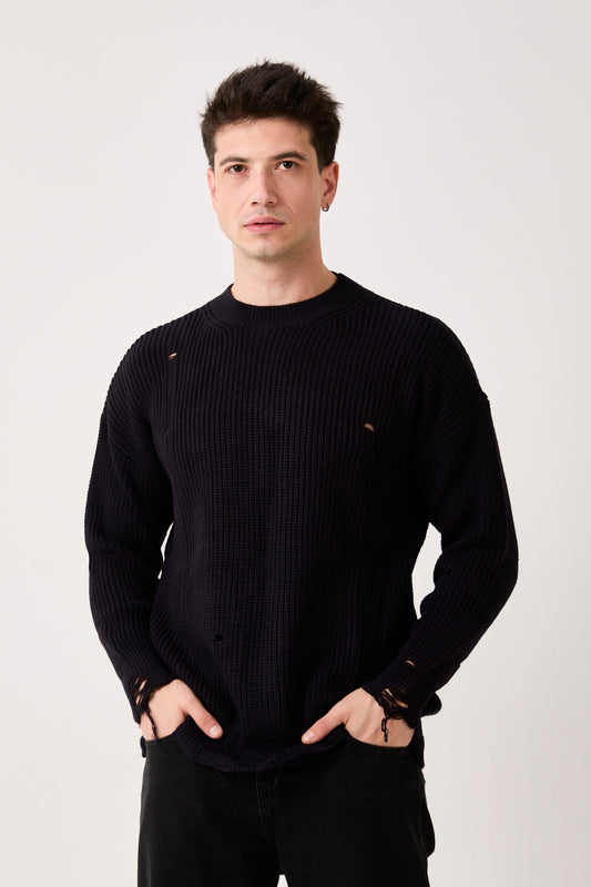 Black Distressed Knit Sweater – 07