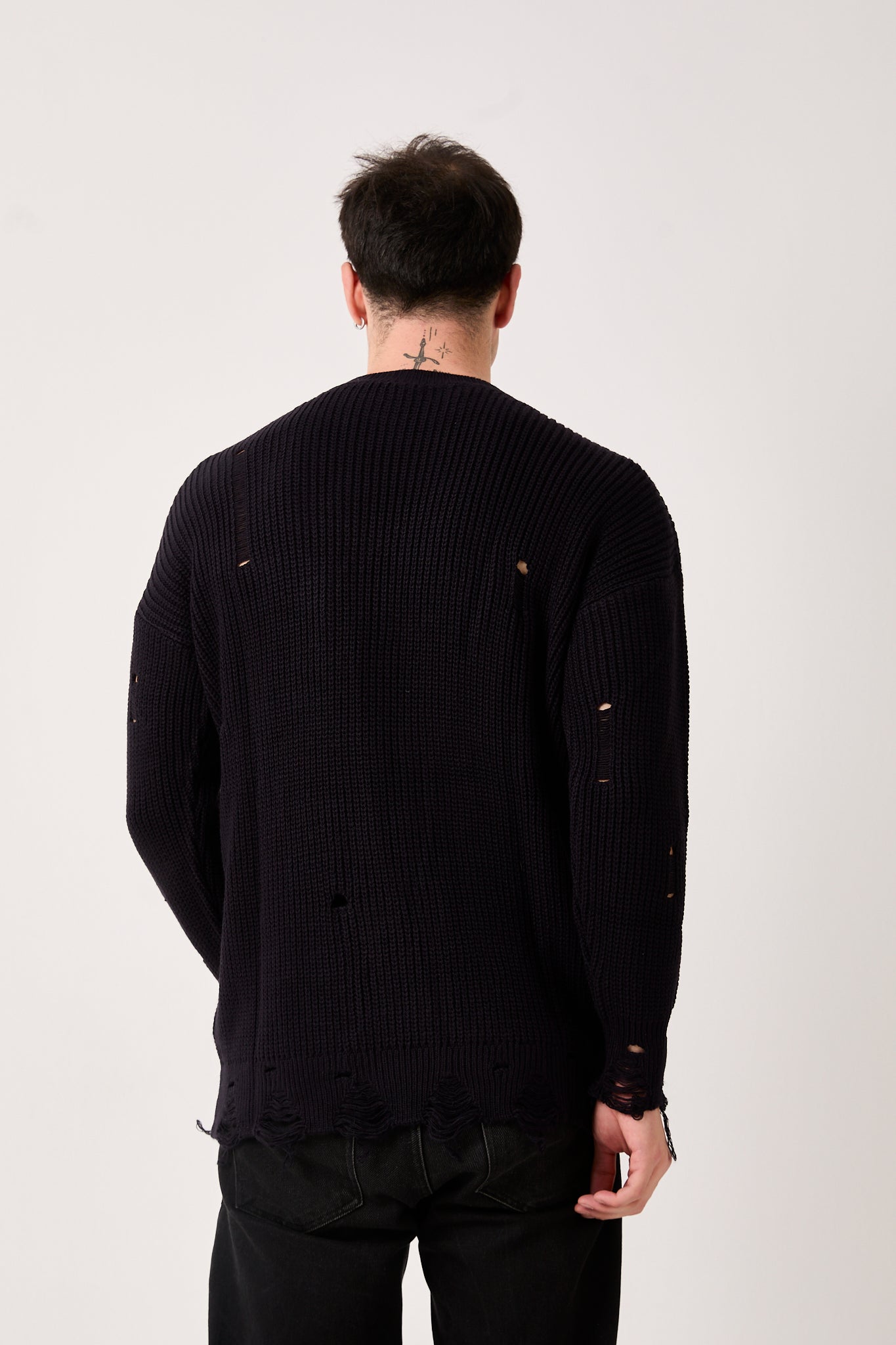 Black Distressed Knit Sweater – 07