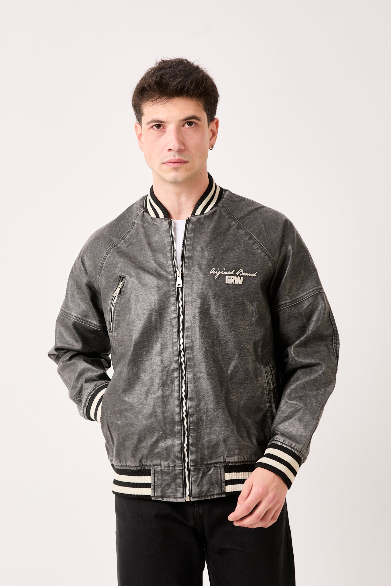 5858 GRW “Growing Star” Varsity Leather Bomber Jacket – Brown