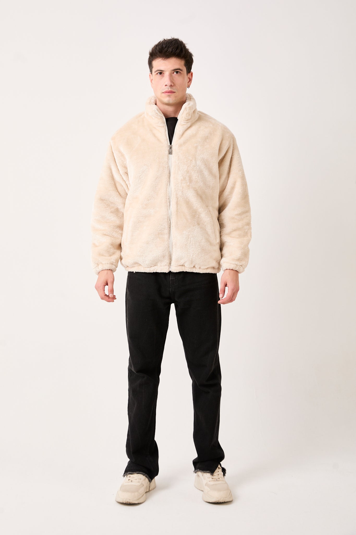 5811 Beige Plush Zip-Up Jacket