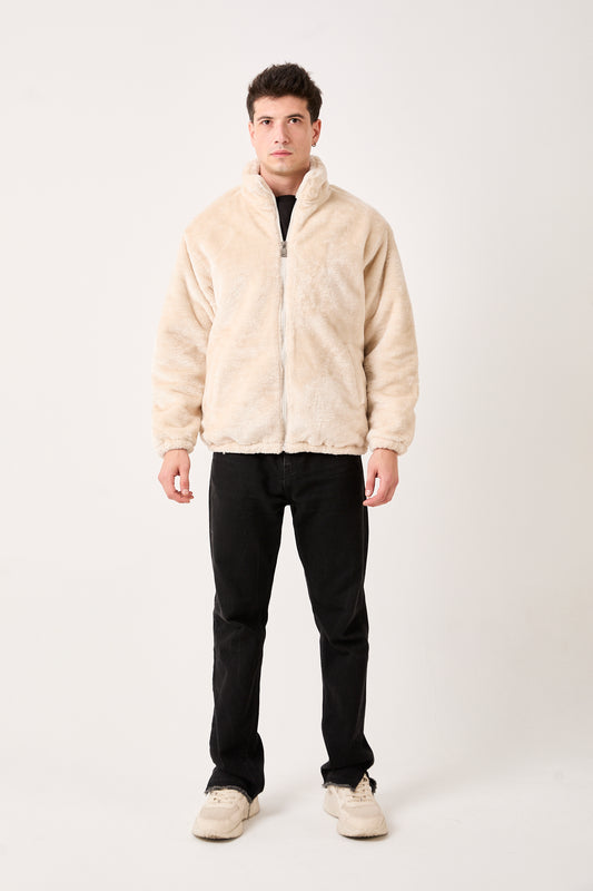 5811 Beige Plush Zip-Up Jacket