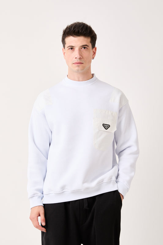 X-1002 Oversized Sweatshirt with Zipped Pocket – White | 3-Thread Brushed Fleece