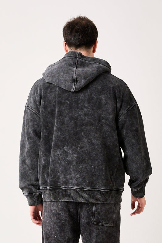 Washed Black Zip-Up Hoodie – X-2002