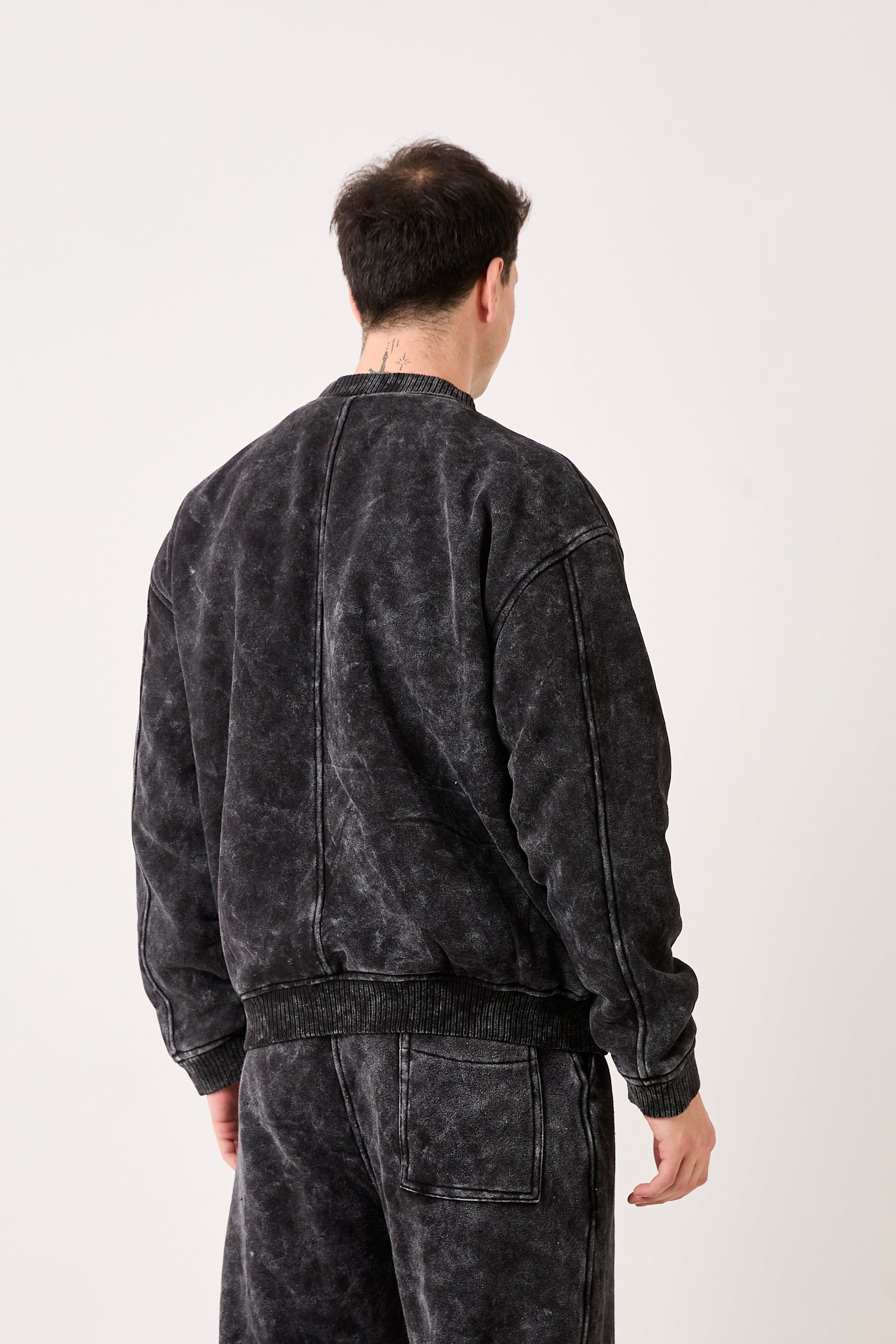 Washed Black Zip-Up Bomber Sweatshirt – X-2003